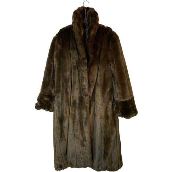 Mens Excelled Collection Reversible Brown Faux Fur Leather Long Coat XL 9072 - Picture 1 of 11